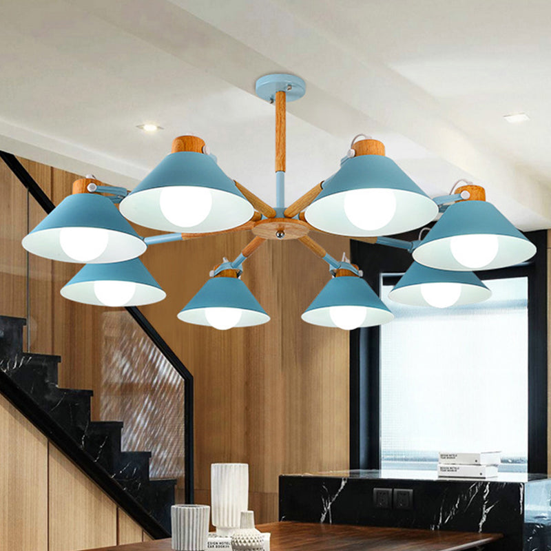 Contemporary Metal Hanging Chandelier With 8 Bulb Modern Coolie Shade - Perfect For Dining Room