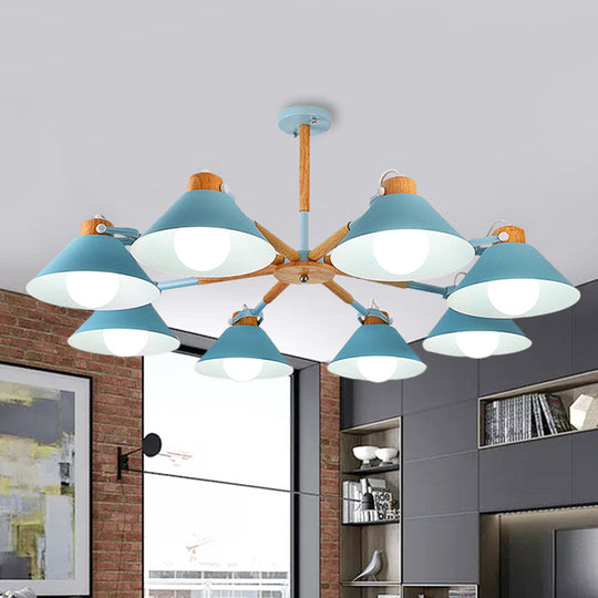 Contemporary Metal Hanging Chandelier With 8 Bulb Modern Coolie Shade - Perfect For Dining Room