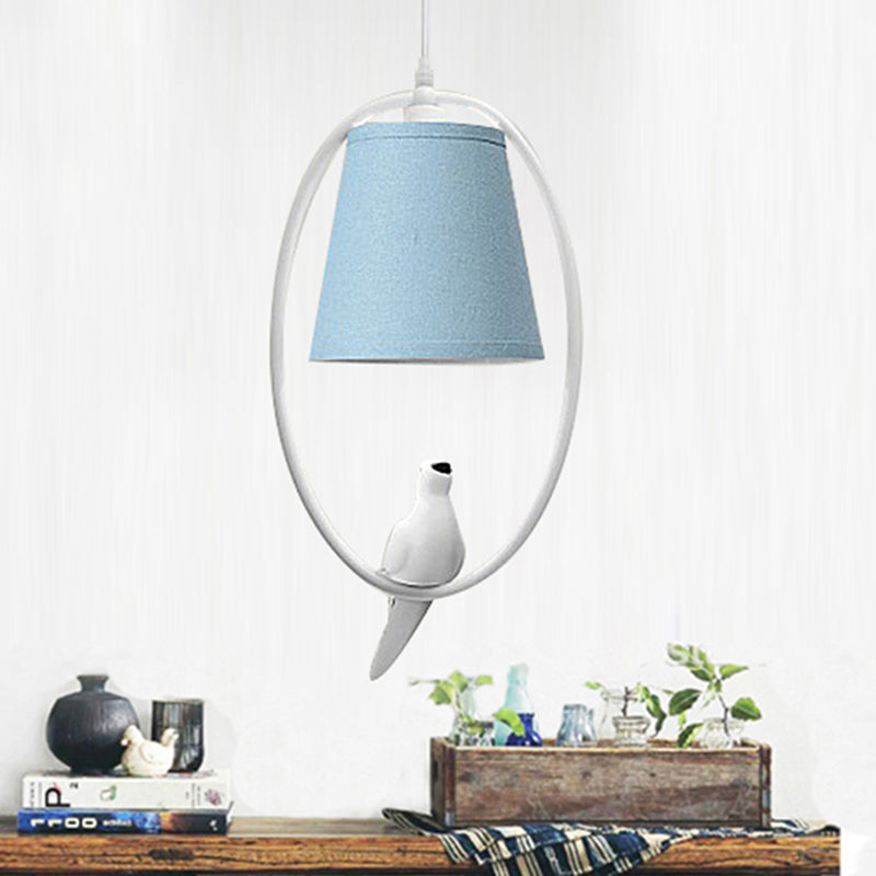 Blue Metal Bird Hanging Lamp With Tapered Shade - Perfect For Balcony Pendant Lighting