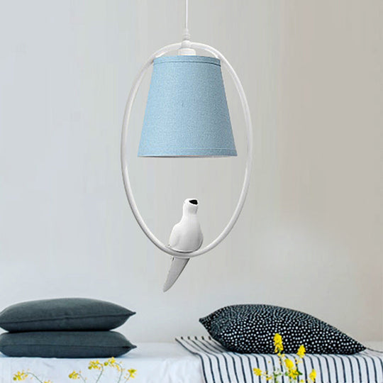 Blue Metal Bird Hanging Lamp With Tapered Shade - Perfect For Balcony Pendant Lighting