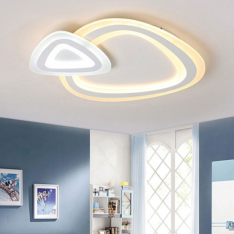 White Triangular Flush Mount Ceiling Light for Kindergarten with Acrylic Fixture