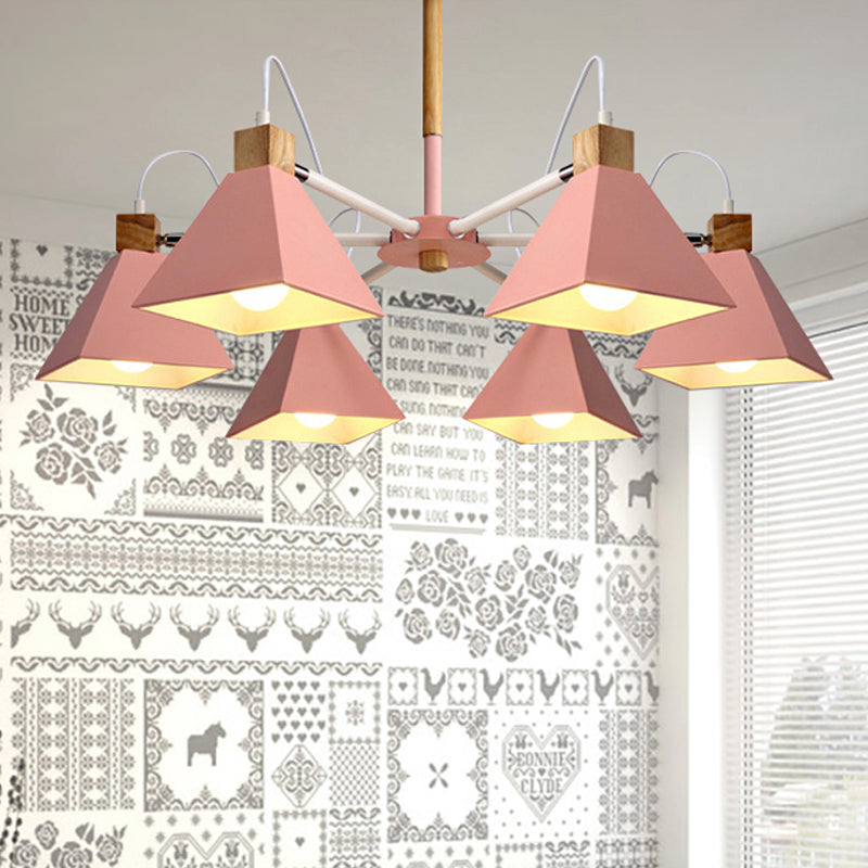 Stylish Rotatable Macaron Wood Chandelier - 6 Lights Ideal For Baby Room Ceiling Pendant Pink