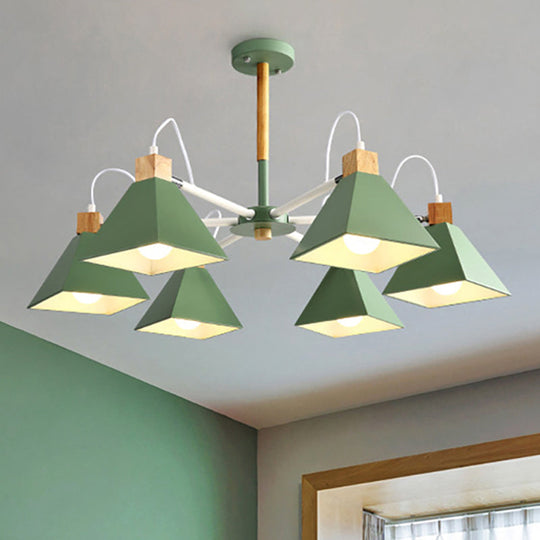 Stylish Rotatable Macaron Wood Chandelier - 6 Lights Ideal For Baby Room Ceiling Pendant