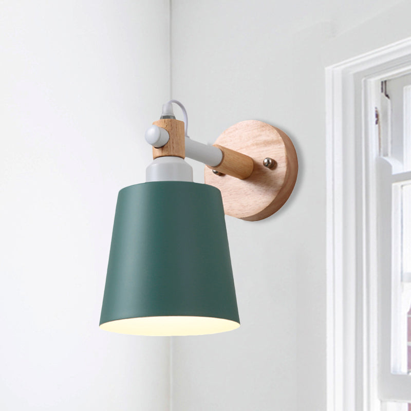 Metal Macaroon Tapered Shade Wall Sconce Light For Kids Bedroom Green