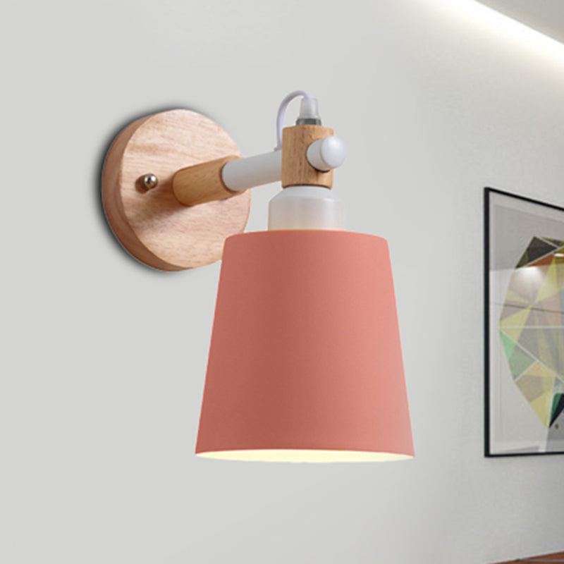 Metal Macaroon Tapered Shade Wall Sconce Light For Kids Bedroom Pink