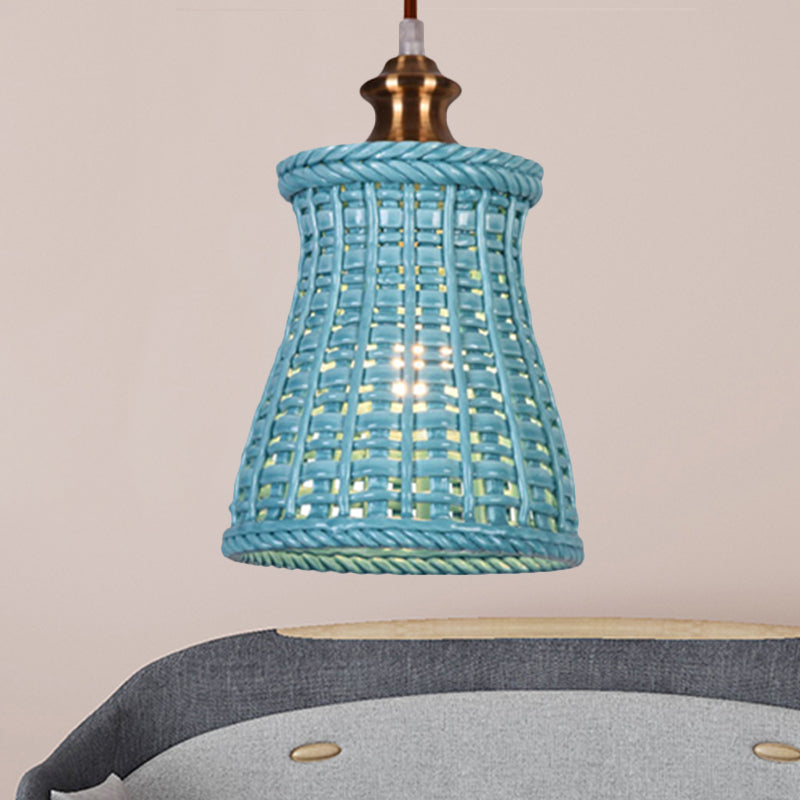 Modern Curved Basket Hanging Light: 1-Head Ceramic Pendant For Dining Table