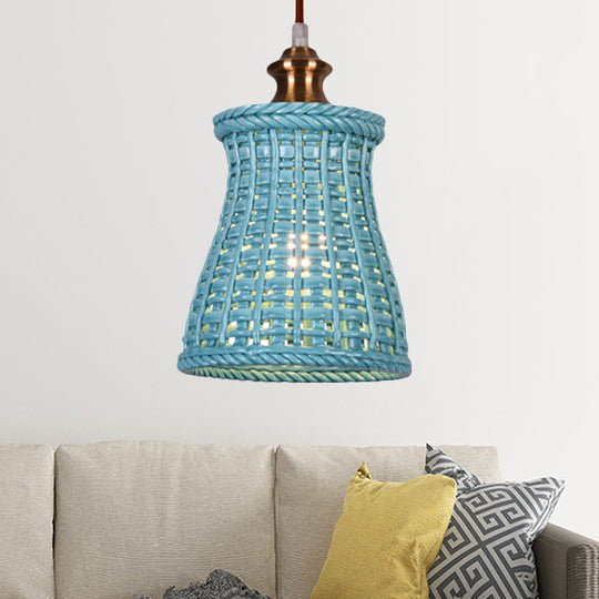 Modern Curved Basket Hanging Light: 1-Head Ceramic Pendant For Dining Table