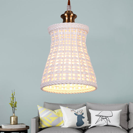 Modern Curved Basket Hanging Light: 1-Head Ceramic Pendant For Dining Table