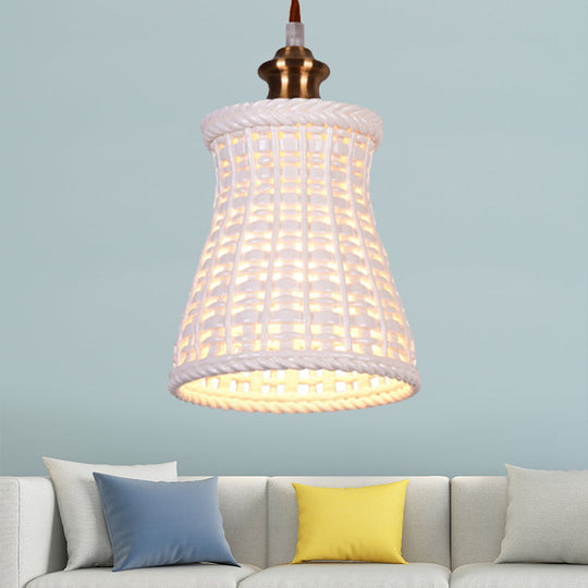 Modern Curved Basket Hanging Light: 1-Head Ceramic Pendant For Dining Table