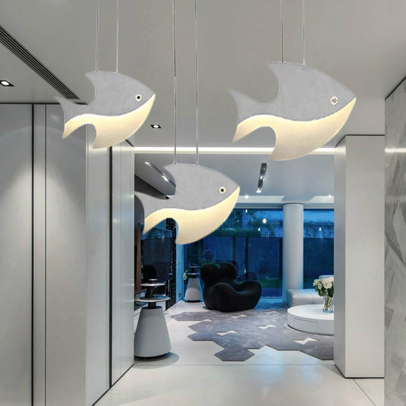 Kids Bedroom Pendant Light - Modern Metal Fixture With Cord And Fish Design White