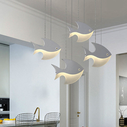 Kids Bedroom Pendant Light - Modern Metal Fixture With Cord And Fish Design White