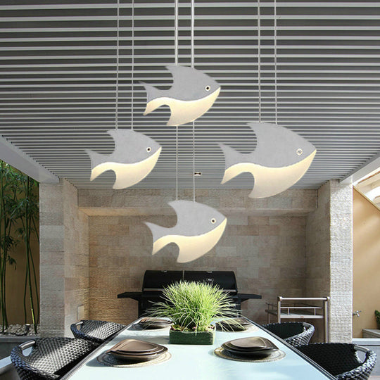 Kids Bedroom Pendant Light - Modern Metal Fixture With Cord And Fish Design White