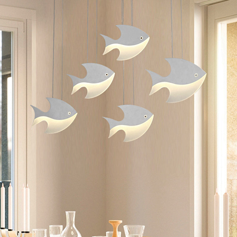 Kids Bedroom Pendant Light - Modern Metal Fixture With Cord And Fish Design White