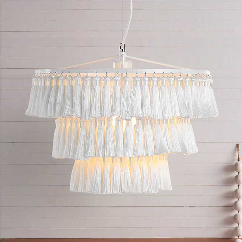 Modern Tassel Pendant Light For Girl Bedroom - Single Fabric Ceiling With Stylish Design