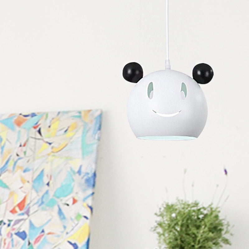 Black & White Panda Hanging Light - Animal Metal Suspension For Bathroom