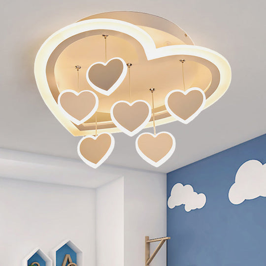 Art Deco Acrylic White Heart-Shaped Flush Mount Ceiling Light For Study Room /