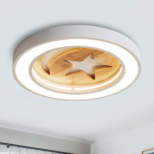 Wooden Nordic LED Ceiling Light for Baby Room with Star & Moon Elements