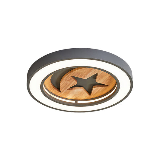 Wooden Nordic Led Ceiling Light For Baby Room With Star & Moon Elements