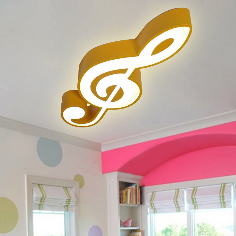 Modern Musical Note Flush Ceiling Light For Bedroom - Acrylic Lamp Yellow / White