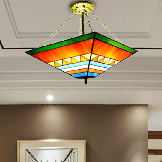 Stylish Tiffany Semi Flush Mount Light with Stained Glass Shade in Orange/Yellow