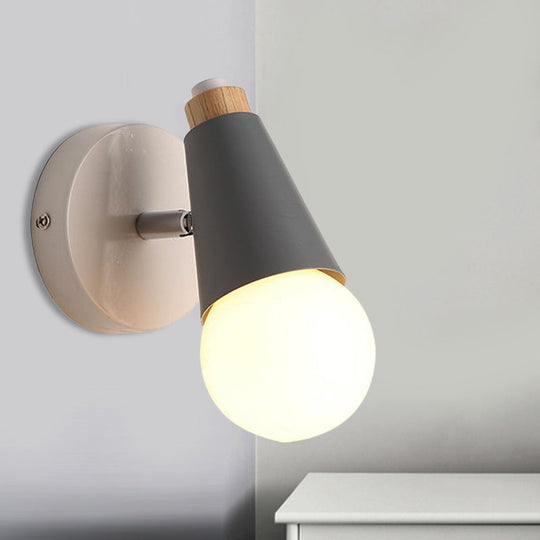 Modern Rotatable Macaron Sweet Cone Wall Sconce For Kid Bedroom - 1 Head Metal Light Grey