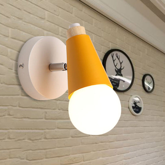 Modern Rotatable Macaron Sweet Cone Wall Sconce For Kid Bedroom - 1 Head Metal Light Yellow