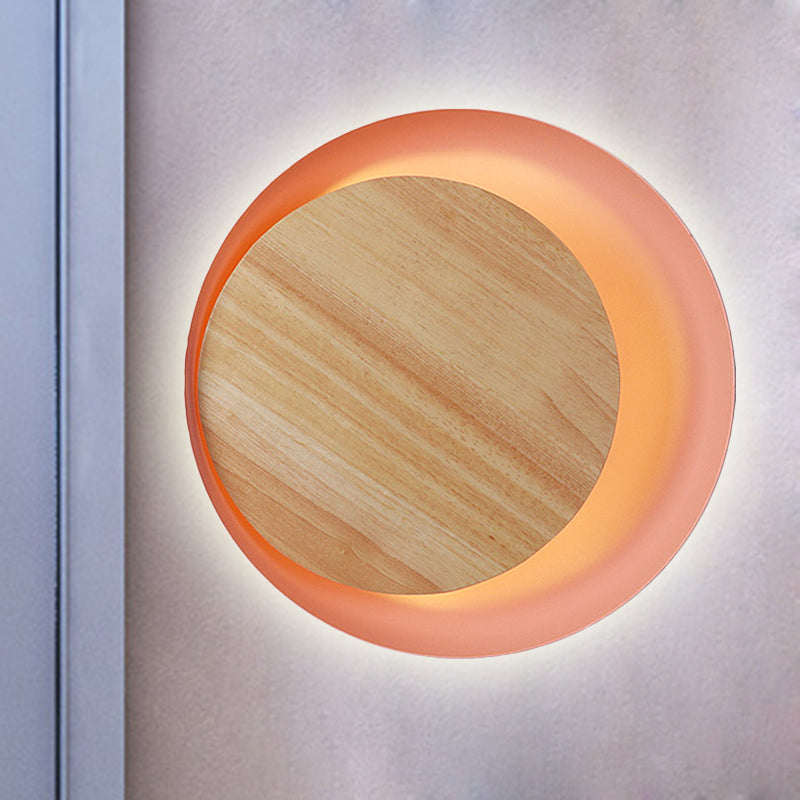 Macaron Loft Wood Led Wall Lamp - Pink Eclipse View Light Ideal For Stair Bathroom