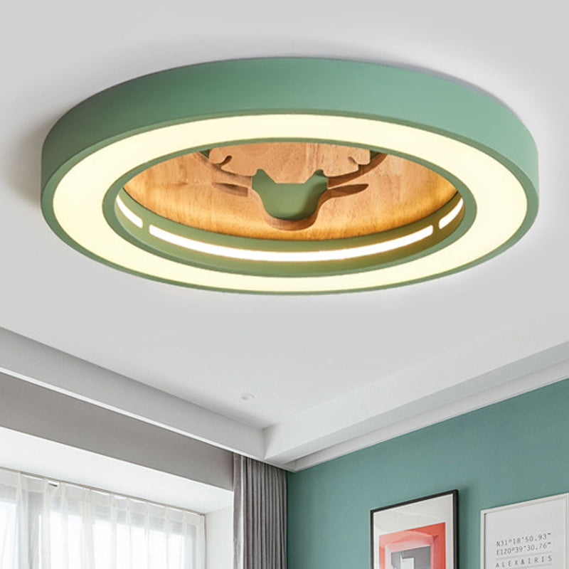 Nordic Deer Acrylic Flush Ceiling Light in Macaron Colors for Hallway