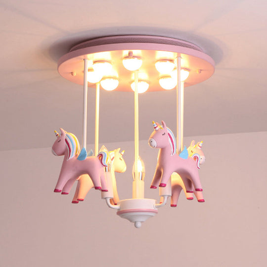 Fun-filled Kindergarten Semi Flush Ceiling Light: Resin Kids Ceiling Lamp in Pink Finish