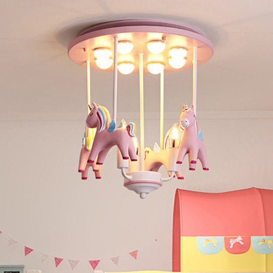 Fun-filled Kindergarten Semi Flush Ceiling Light: Resin Kids Ceiling Lamp in Pink Finish