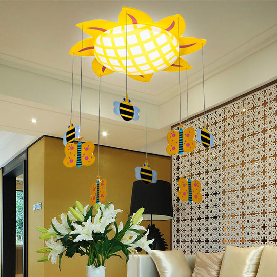 Sun Kids Bedroom Flush Ceiling Light: Butterfly Acrylic Cartoon Ceiling Lamp in Yellow