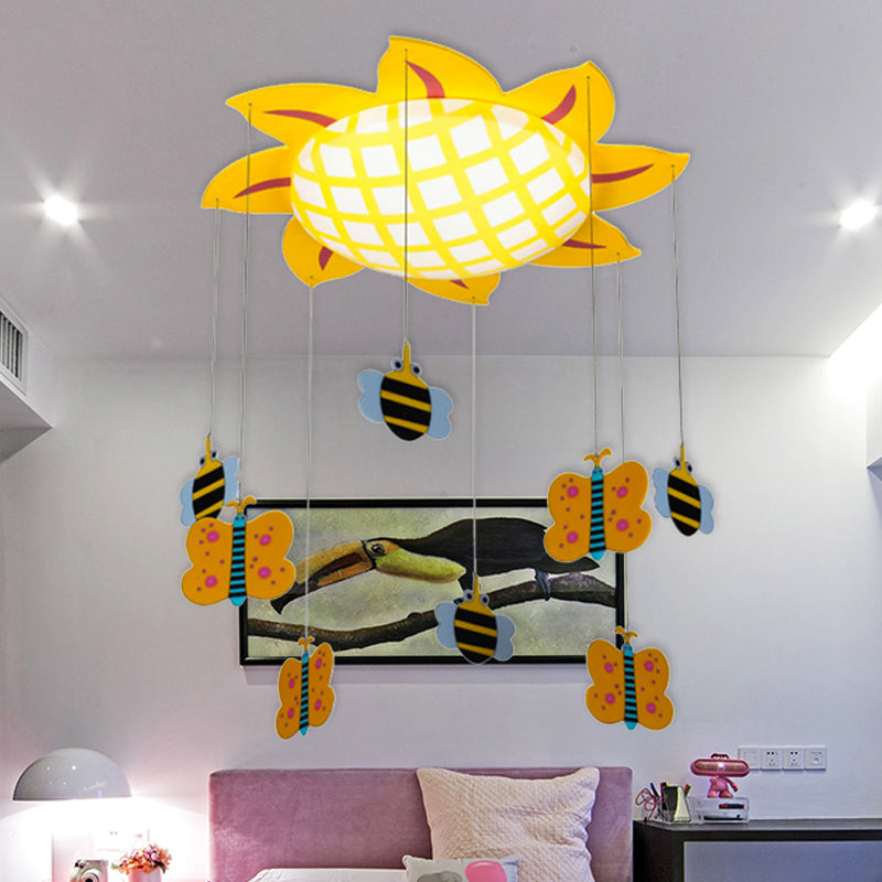 Sun Kids Bedroom Flush Ceiling Light: Butterfly Acrylic Cartoon Ceiling Lamp in Yellow