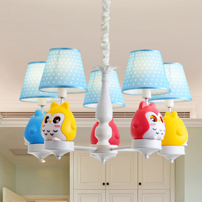 Resin Owl Pendant Chandelier - Animal Tapered Shade Hanging Ceiling Lamp For Kindergarten