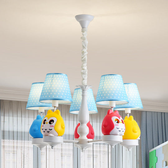 Resin Owl Pendant Chandelier - Animal Tapered Shade Hanging Ceiling Lamp For Kindergarten