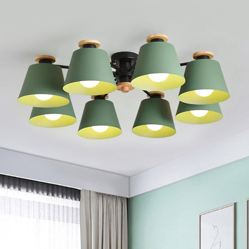 Macaron Loft Trapezoid Ceiling Lamp - Modern Metal Semi Flush Light With 8 Lights