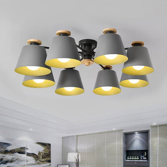 Macaron Loft Trapezoid Ceiling Lamp - Modern Metal Semi Flush Light With 8 Lights Grey