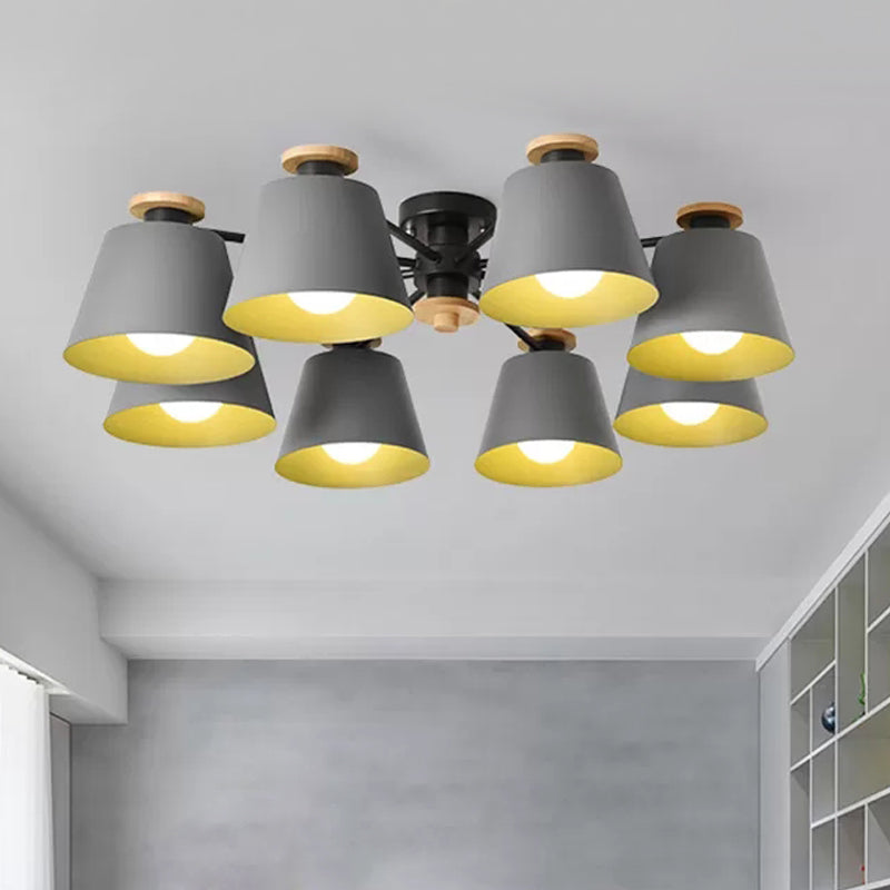 Macaron Loft Trapezoid Ceiling Lamp - Modern Metal Semi Flush Light With 8 Lights