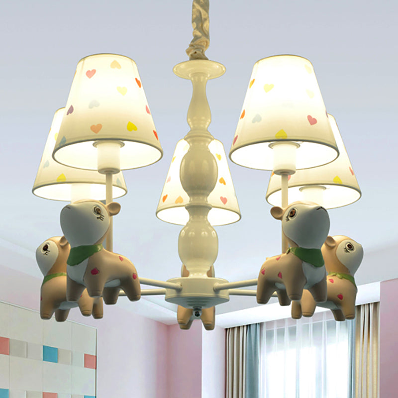 White Fabric Animal Baby Deer Chandelier: 5-Light Pendant Fixture For Kids Bedroom