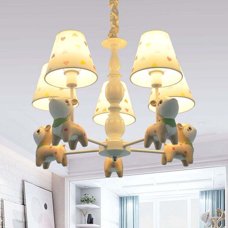 White Fabric Animal Baby Deer Chandelier: 5-Light Pendant Fixture For Kids Bedroom