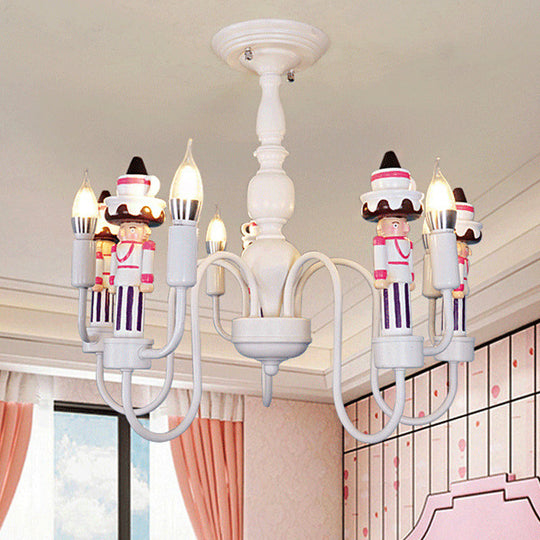 Modern White Iron Hanging Chandelier - Child Bedroom Ceiling Lamp With Soldier Design