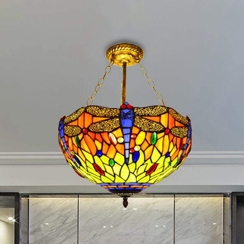 Dragonfly Stained Glass Tiffany Ceiling Light Rustic Orange/Yellow - Perfect for Cloth Shops