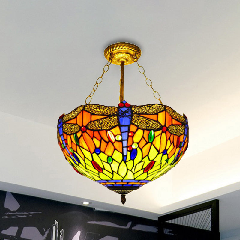 Dragonfly Stained Glass Tiffany Ceiling Light Rustic Orange/Yellow - Perfect for Cloth Shops