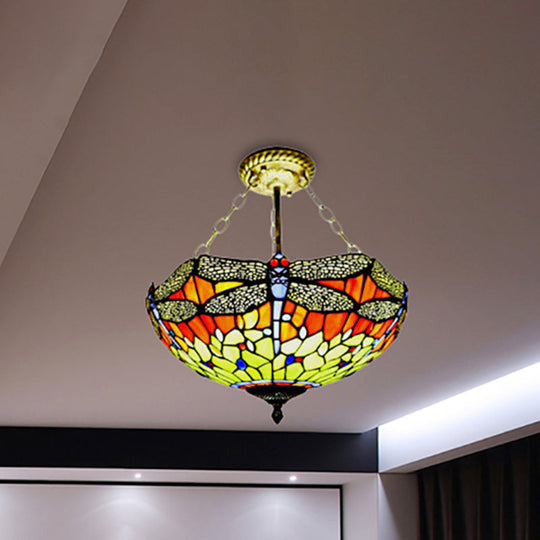 Dragonfly Stained Glass Tiffany Ceiling Light Rustic Orange/Yellow - Perfect for Cloth Shops