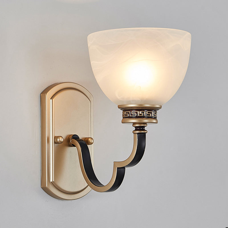 Traditional Gold Dome Wall Mount Sconce Light With Frosted Glass And Wavy Arm Ideal For Living Rooms