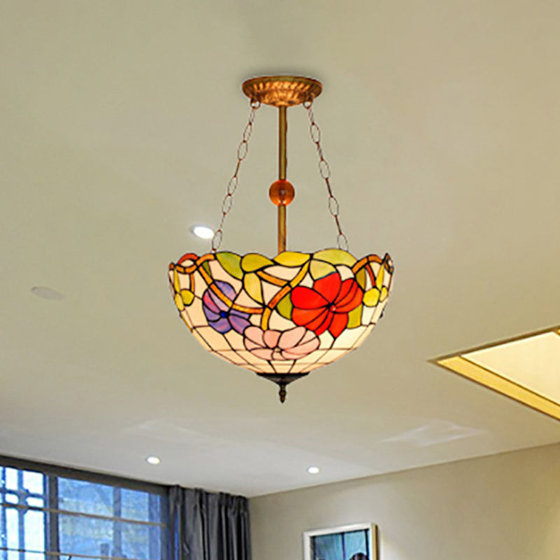 Flower Pattern Tiffany Semi Flush Mount Ceiling Light Fixture Brass / Morning Glory