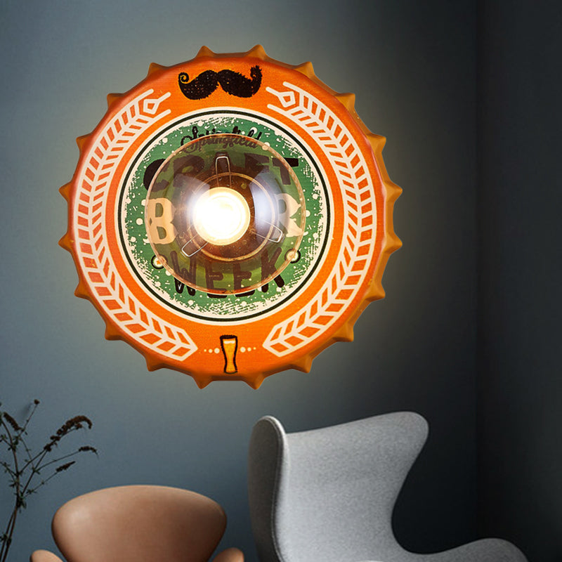 Vintage Led Wall Sconce: Bottle Cap Shape Metal Light For Restaurant Bar