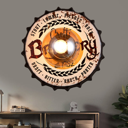 Vintage Led Wall Sconce: Bottle Cap Shape Metal Light For Restaurant Bar Brown / D