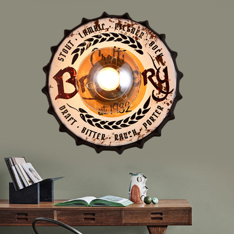 Vintage Led Wall Sconce: Bottle Cap Shape Metal Light For Restaurant Bar