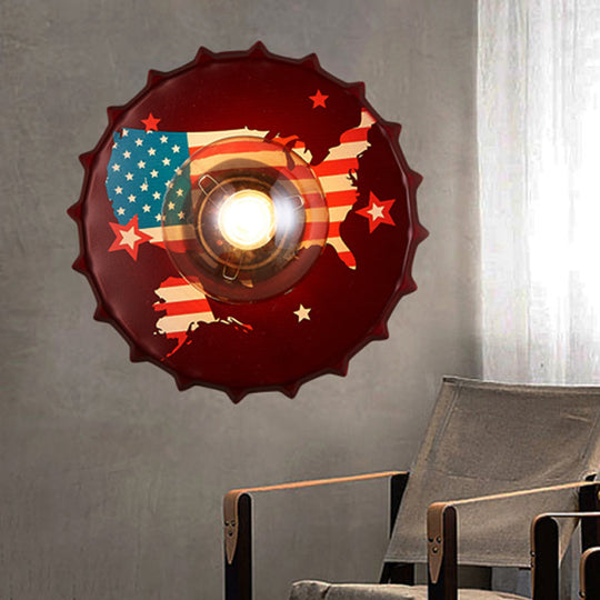 Vintage Led Wall Sconce: Bottle Cap Shape Metal Light For Restaurant Bar