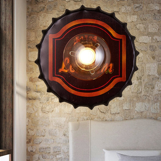 Vintage Led Wall Sconce: Bottle Cap Shape Metal Light For Restaurant Bar